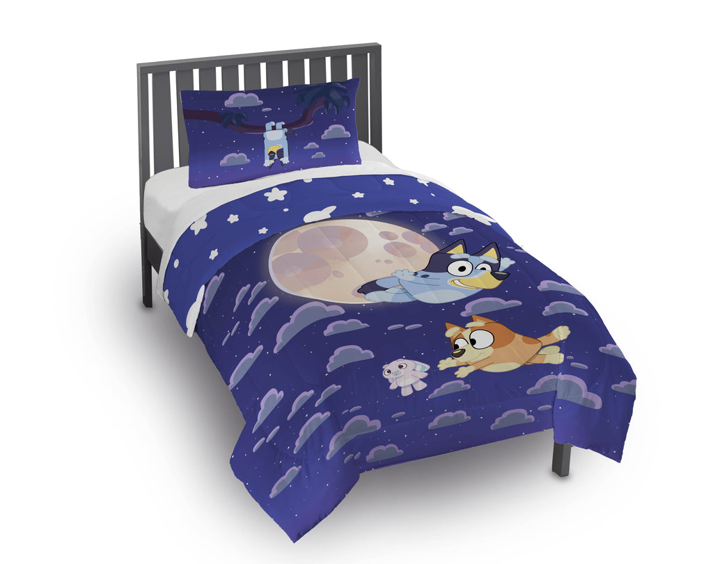 Bluey Dream Kids 2 Piece Blue Reversible Comforter and Pillowcase Bedding Set, Twin/Full