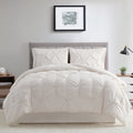 Comforter Set, 3-Piece, Queen, Pleated Wrinkle-Resistant Microfiber Bedding, Ivory, All-Season