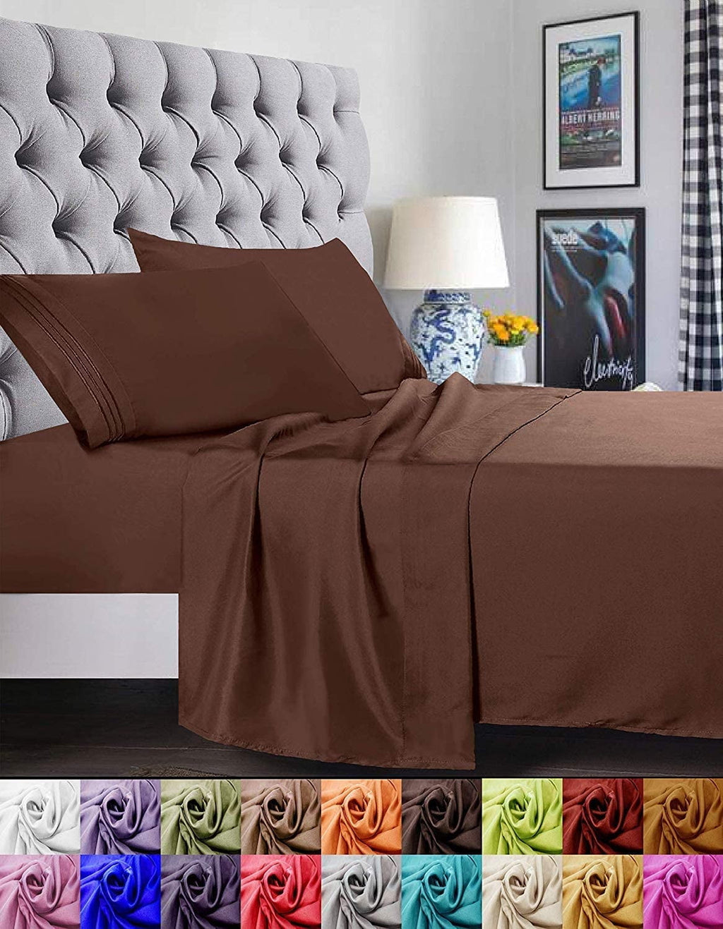 1500 Series Microfiber Bed Sheets 4-Piece Set, Deep Pocket, Twin/Twin XL Chocolate Brown