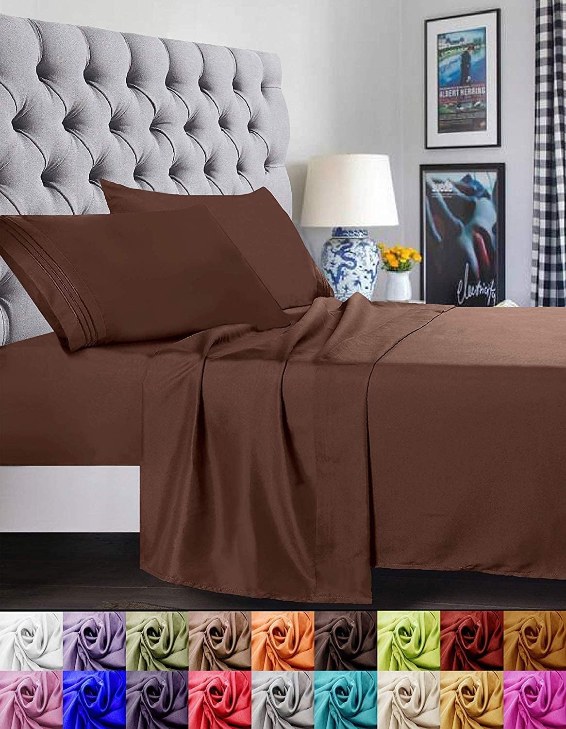 1500 Series Microfiber Bed Sheets 4-Piece Set, Deep Pocket, Twin/Twin XL Chocolate Brown