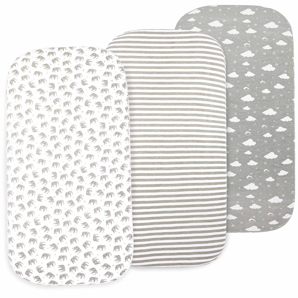 3-Piece 30 Thread Count Gray Jersey Cotton Bed Sheet Set, Bassinet