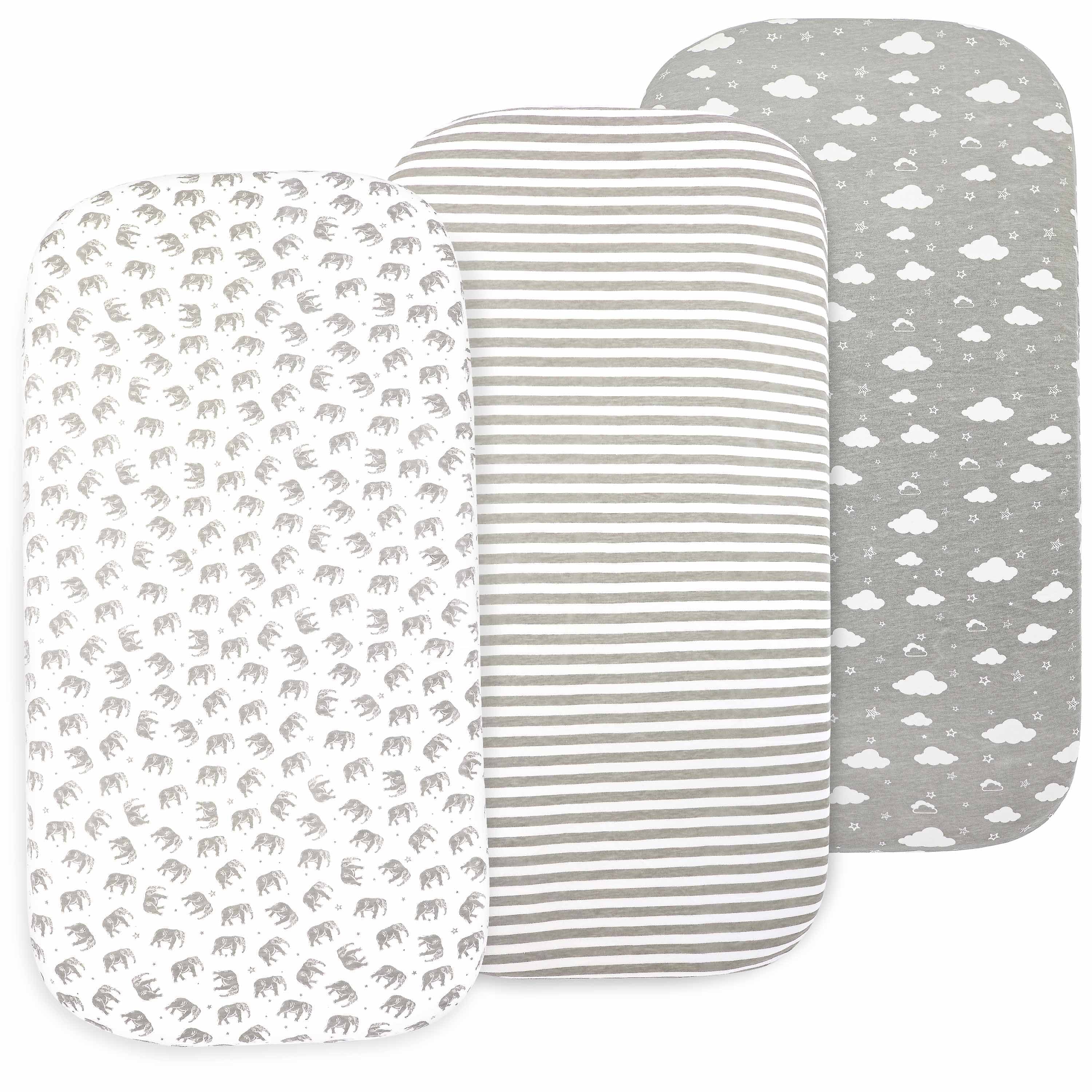3-Piece 30 Thread Count Gray Jersey Cotton Bed Sheet Set, Bassinet