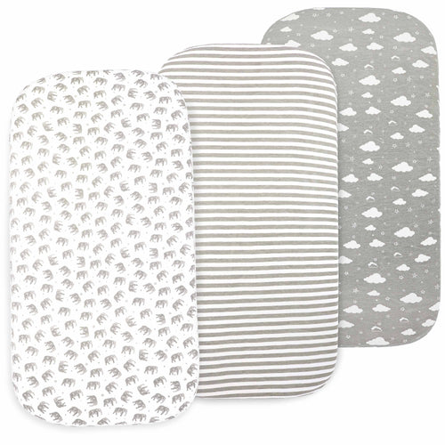 3-Piece 30 Thread Count Gray Jersey Cotton Bed Sheet Set, Bassinet