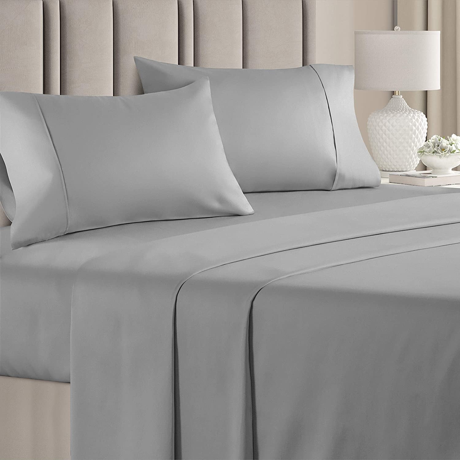 CGK Linens 4-Piece 400 Thread Count Cotton Sheet Set - King Size 100% Cotton Sateen Bed Sheets Fits 18"-24" Mattresse...
