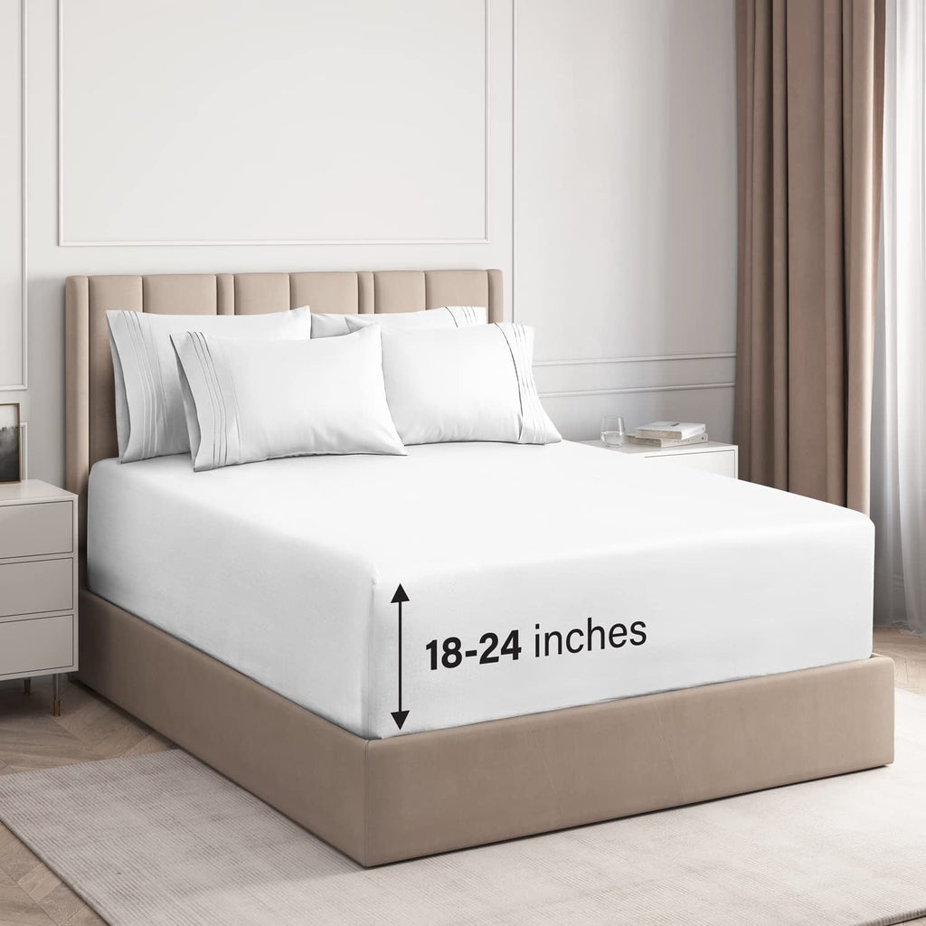 CGK Linens 6-Piece Extra Deep Pocket Sheet Set With Extra Matching Pillowcases - King Size Bed Sheets Fits 18"-24" Ma...