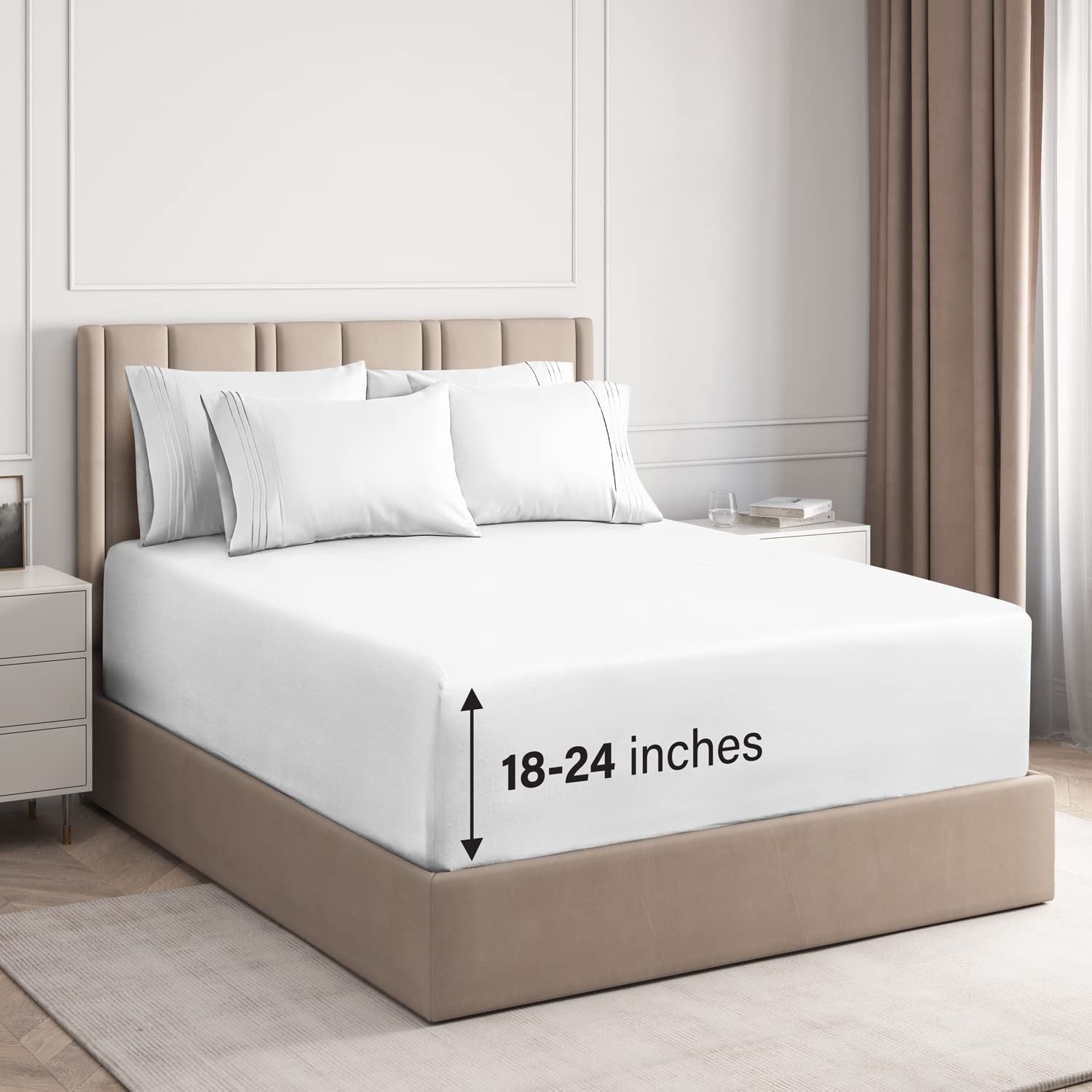 CGK Linens 6-Piece Extra Deep Pocket Sheet Set With Extra Matching Pillowcases - King Size Bed Sheets Fits 18"-24" Ma...