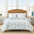3-Piece Lightweight 100% Cotton Blue & White Ocean Print Comforter Set, Full/Queen