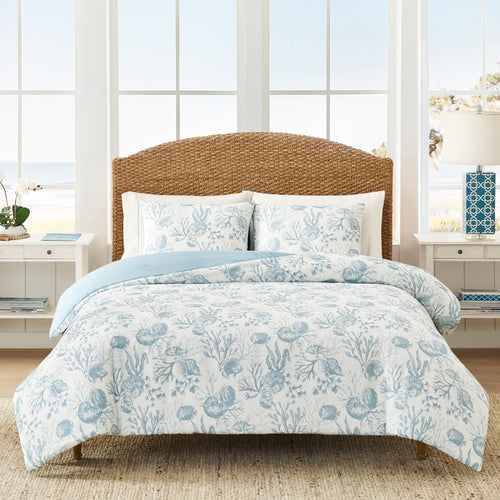 3-Piece Lightweight 100% Cotton Blue & White Ocean Print Comforter Set, Full/Queen