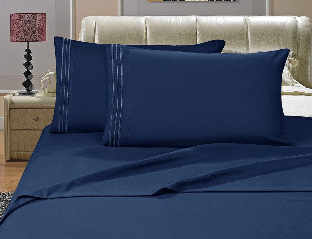 Elegant Comfort 4-Piece Microfiber Bed Sheet Set, Soft & Breathable, Wrinkle & Fade Resistant, Deep Pocket, Queen, Navy Blue