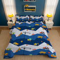 Car Comforter Set Construction Bedding Set for Boys Kids Trucks Comforter Cartoon Car Excavator Tractor Blue 3Pcs Twin