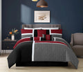 7-Piece Medallion Patchwork Comforter Set, Full, Red/Gray/Black