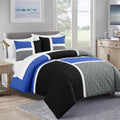 Chezmoi Collection Bernard 7-Piece Full Bed in a Bag Comforter Set with Sheets, Lightweight Comforter Blue Black Gray Patchwork Quilted Meda