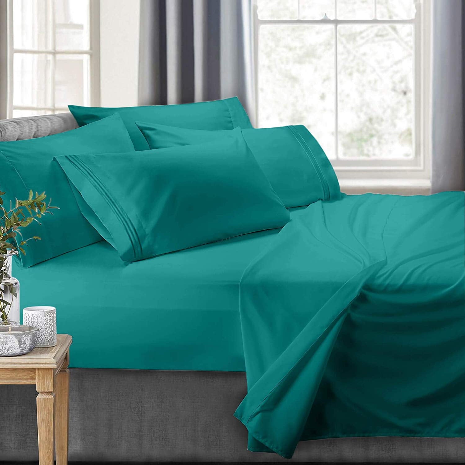 RV/Short Queen 6-Piece Bed Set for Campers - Deep Pocket Fitted Sheet Luxury Soft Microfiber, Teal