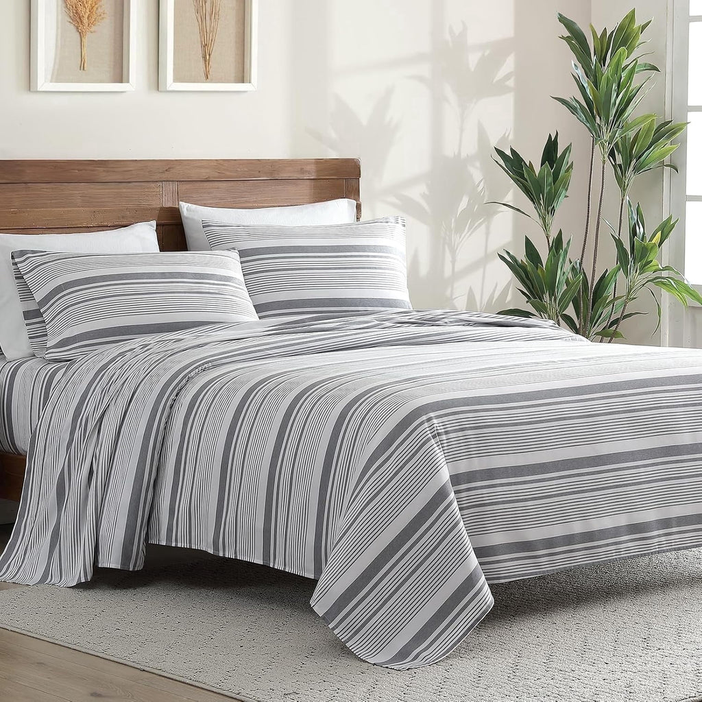 ClevaHome 3-Piece Twin Microfiber Classic Stripe Bed Sheet Set, Super Soft, Breathable Stripe Bedding with 16 inches Deep Pocket, Stone Stri
