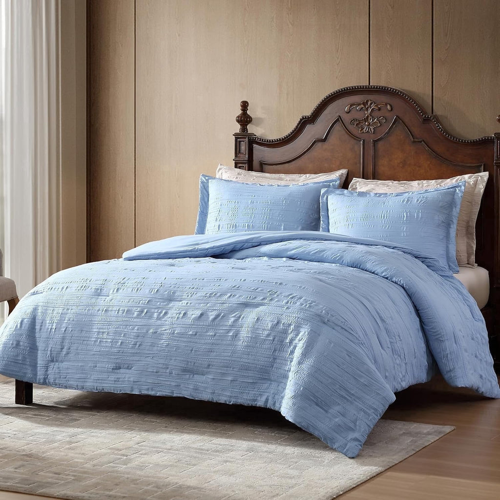 Queen Comforter Set Chambray Blue, 3 Pieces Comforter Set, All Season Lightweight Soft Embossed Bedding (86" x 88" Co...