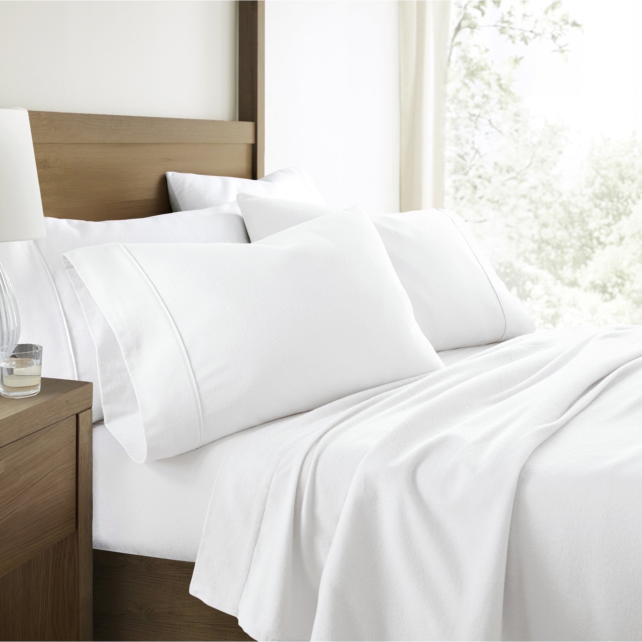 100% Cotton Flannel Bed Sheets Set for Full Size Bedding in White
