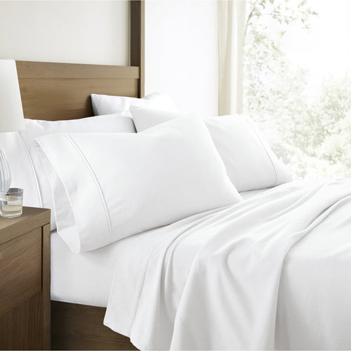 100% Cotton Flannel Bed Sheets Set for Full Size Bedding in White