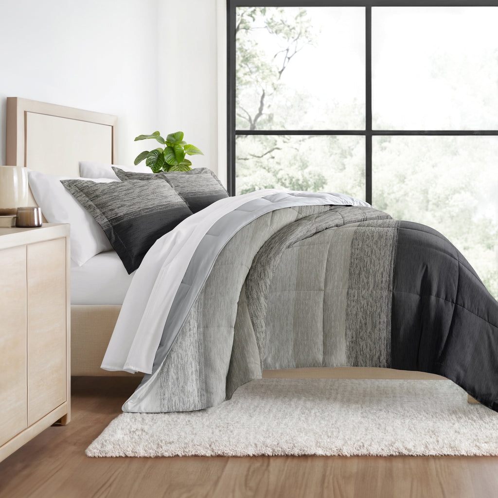 All Season Ultra Soft Comforter Set Lightweight Bedding in Gray/Black Ombre for Full/Queen Size
