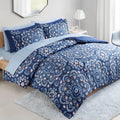 Queen Size Comforter Set, 9-Piece Bed in a Bag Queen, Navy Blue Bedding Comforter Set with Comforter, Flat Sheets, Fi...