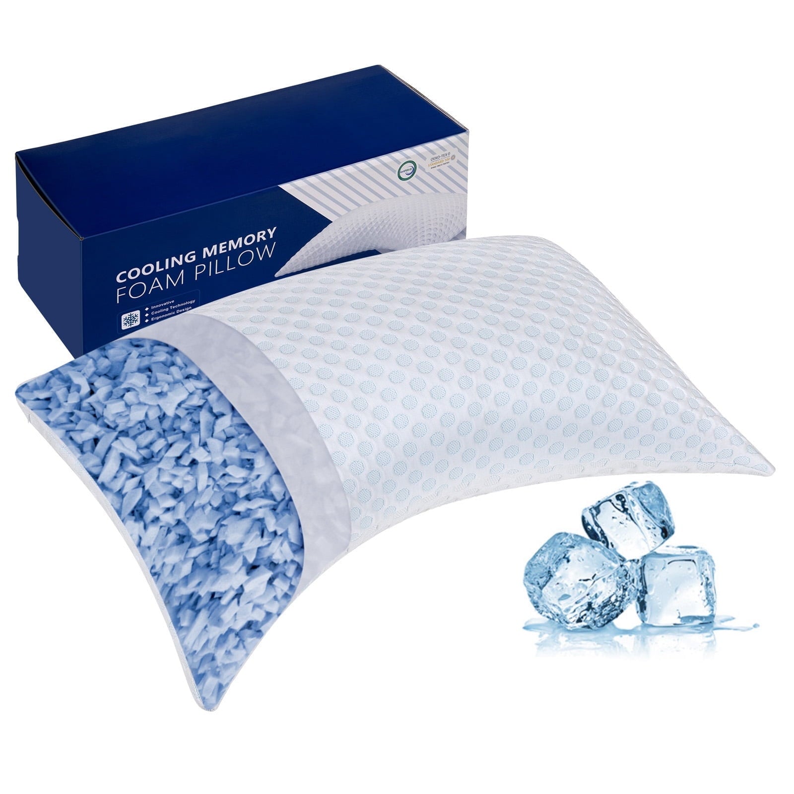 SORMAG Cooling Shredded Memory Foam Bed Pillows Adjustable Firm Support Pillow for Side and Back Sleepers Curved Pillows Set of 1 Queen Size