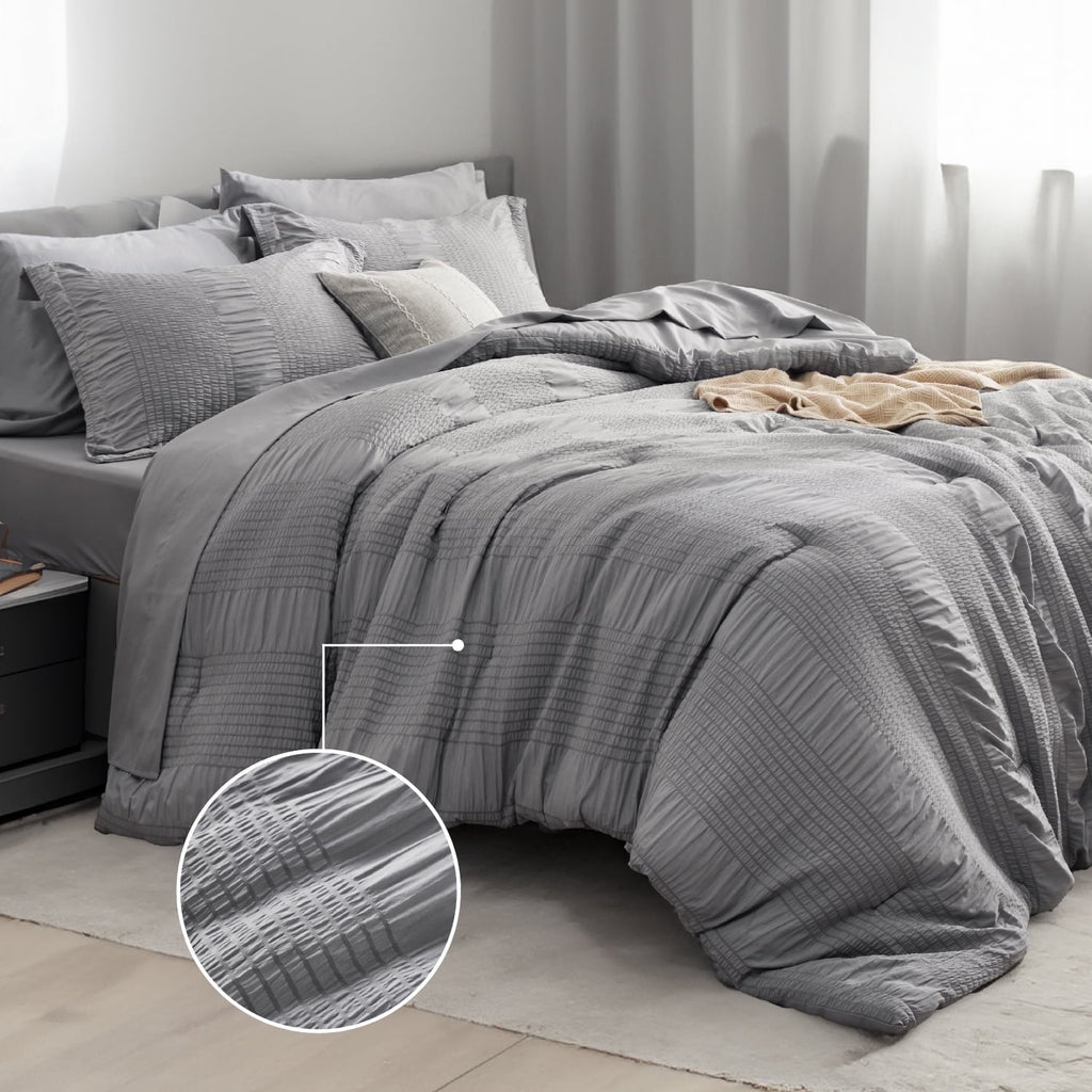 Twin Comforter Sets 5 Pieces Stripes Seersucker Bedding Set, Bed in a Bag with Soft Comforter & Sheets, Pillowcase & ...