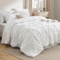 White Queen Comforter Set- 7 Pieces Pintuck Bedding Set with Comforters, Sheets, Pillowcases & Shams