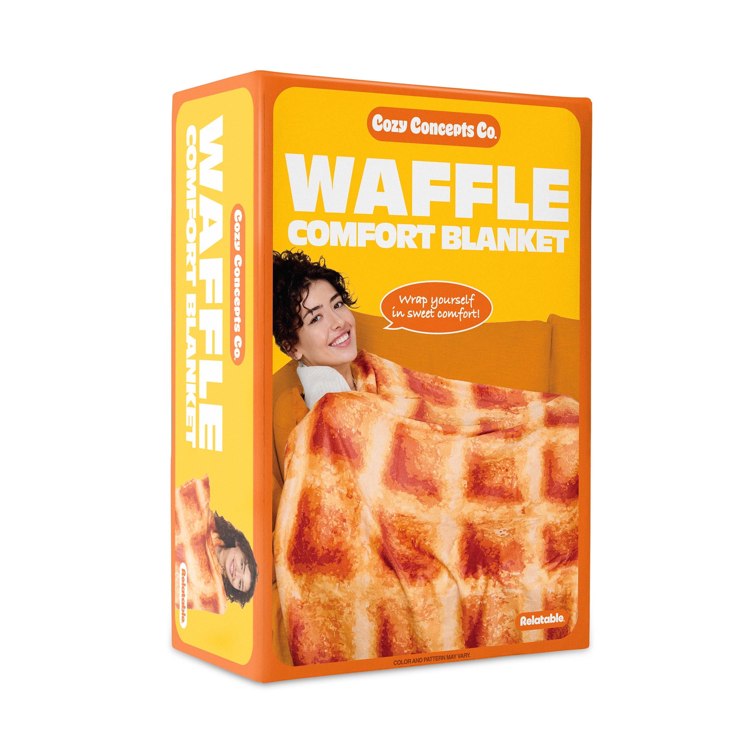 Cozy Concepts Co. Waffle Blanket, 65" Soft Fleece Throw with Butter Square