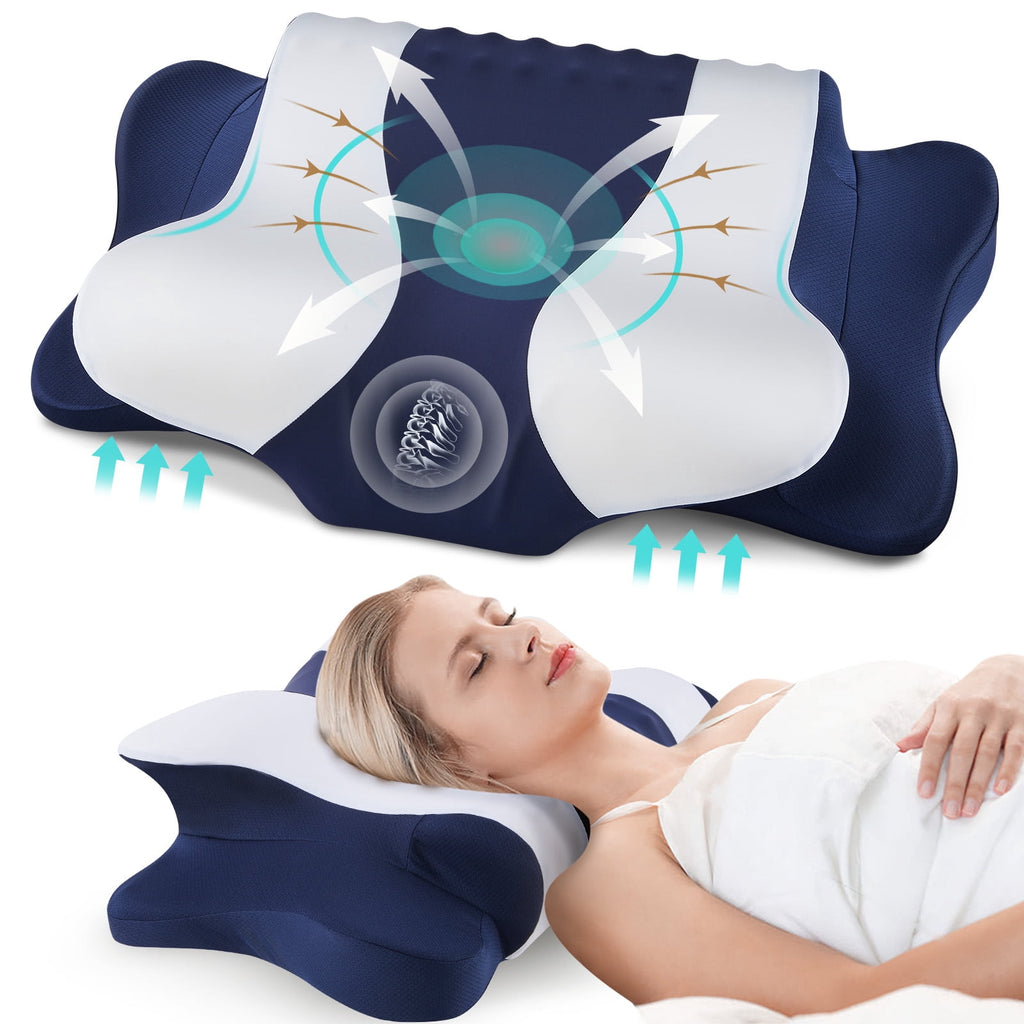 Cervical Neck Pillow for Pain Relief Sleeping, Memory Foam Pillow Neck Pillow Bed Pillow with Pillowcase for Side Bac...