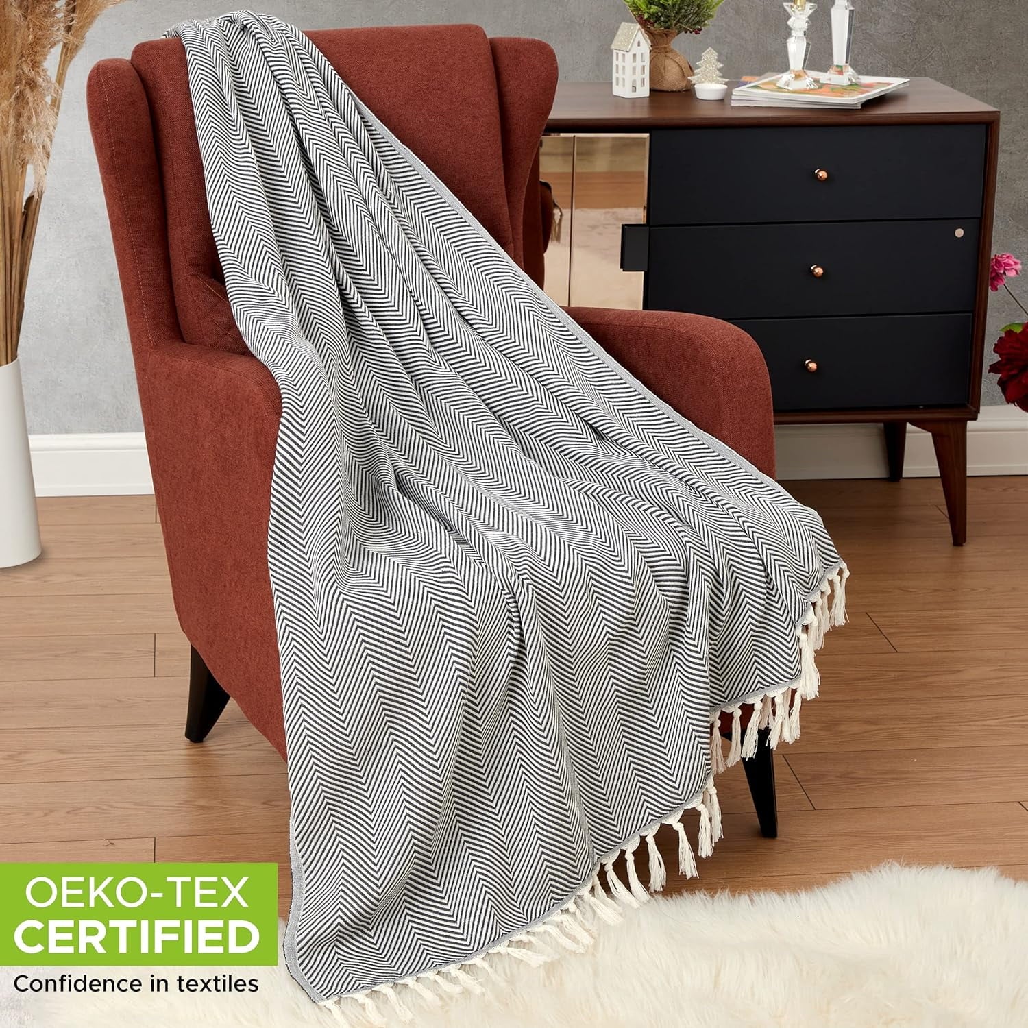 Turkish Cotton Throw Blanket & Beach Towel, 60"x70" Boho Decorative Blanket for Couch, Bed, Sofa & Outdoor, Lightweig...