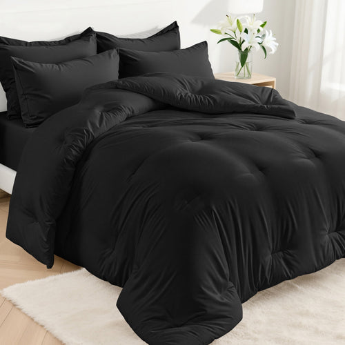 5-Piece Bed in Bag - Twin Size Comforter Sets, Pillowcases & Sheet Collection for Cozy Bedding Sets Black