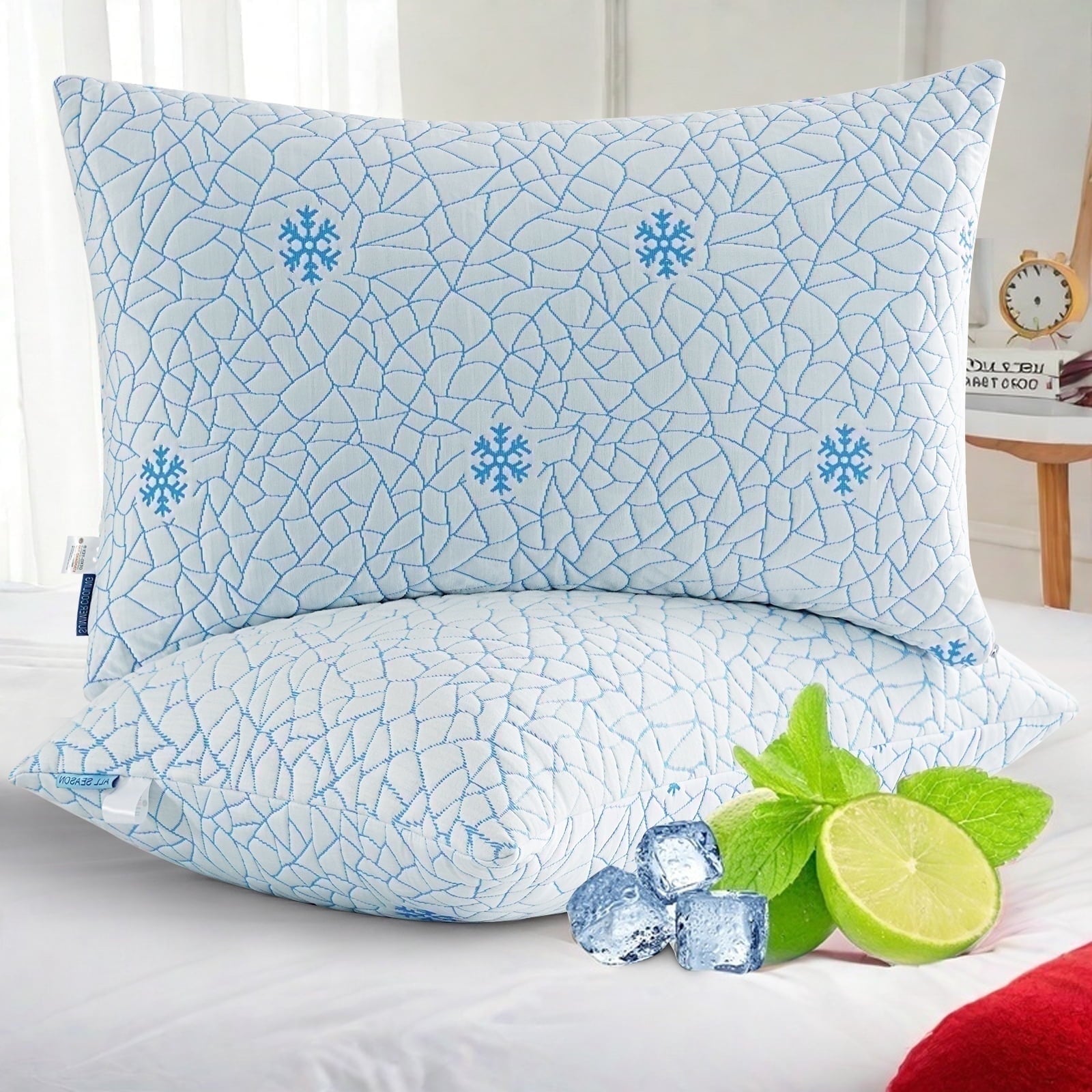 EMONIA Cooling Memory Foam Queen Pillows Set of 2,Adjustable Support & Heat Dissipation Tech for Side,Back,Stomach & Hot Sleepers, OEKO-TEX