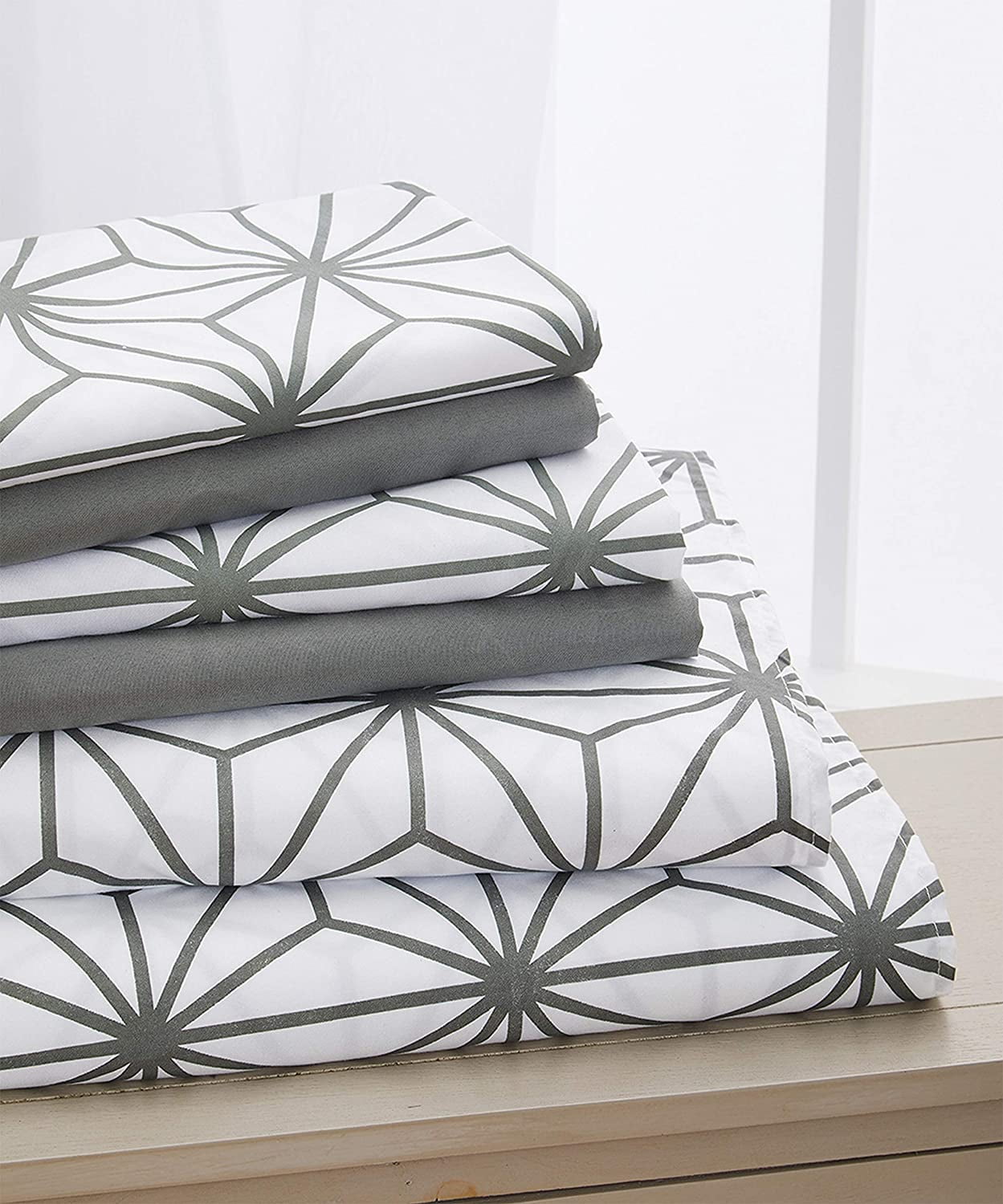 Elegant Comfort Bed Sheets Full Gray Texture/Embroidery 1500 Thread Count Microfiber