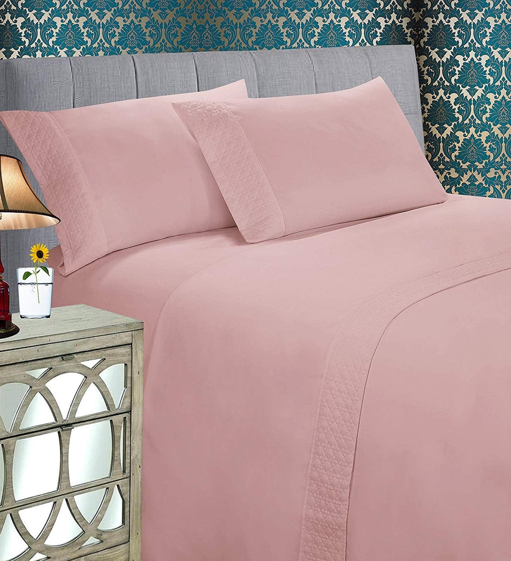 4 Pieces Bed Sheet Set With Flat Fitted and 2 Pillowcases King-Dusty Rose
