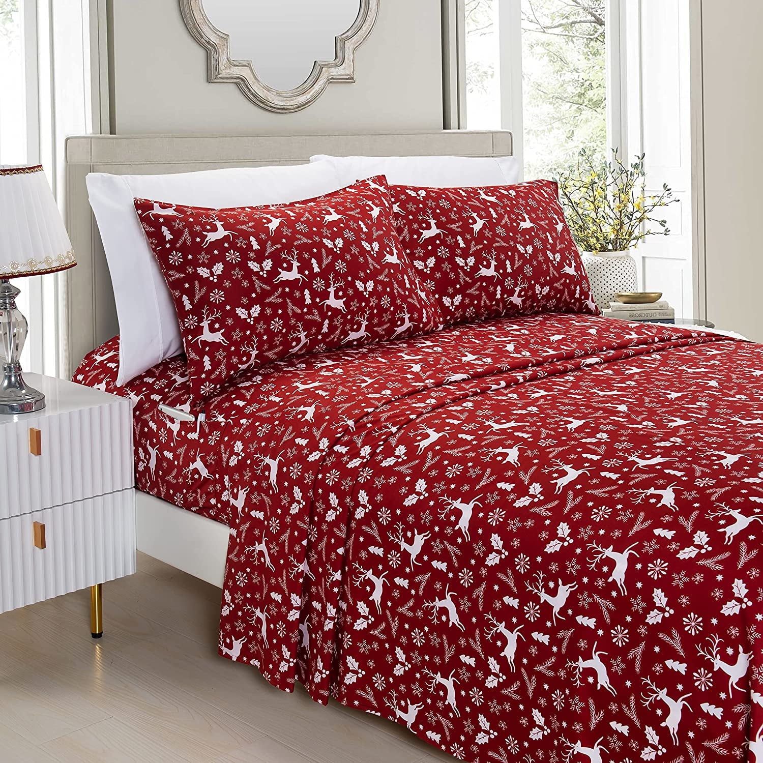 Luxury Soft Bed Sheets Holiday Pattern 1500 Thread Count Percale Egyptian Quality Softness Wrinkle and Fade Resistant...