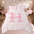 Kawaii Bowknot Bedding Sets Full with Comforter, Initial H Duvet Insert, Romantic Initial A-Z Decor, Reversible