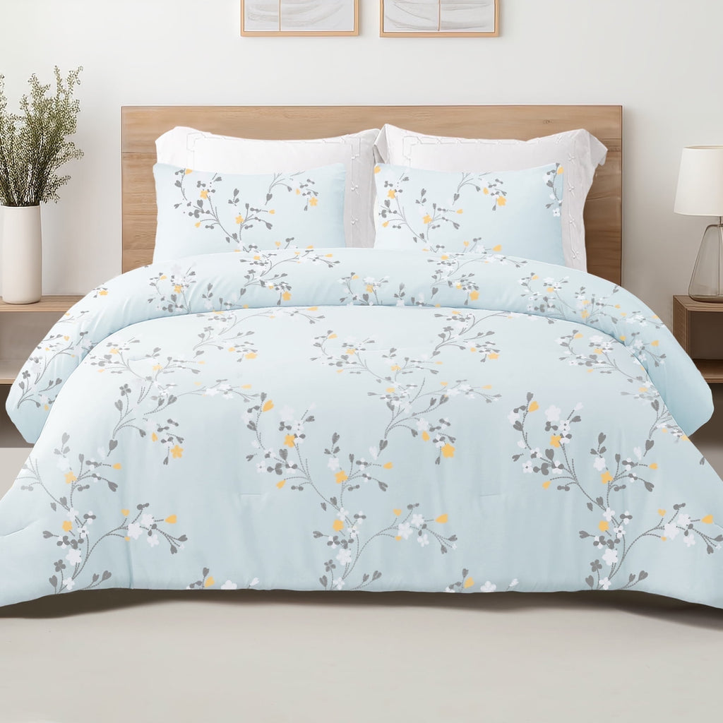 3-Piece Floral King Size Comforter Set, Microfiber Bedding Down Alternative Comforter for All Seasons with 2 Pillow S...