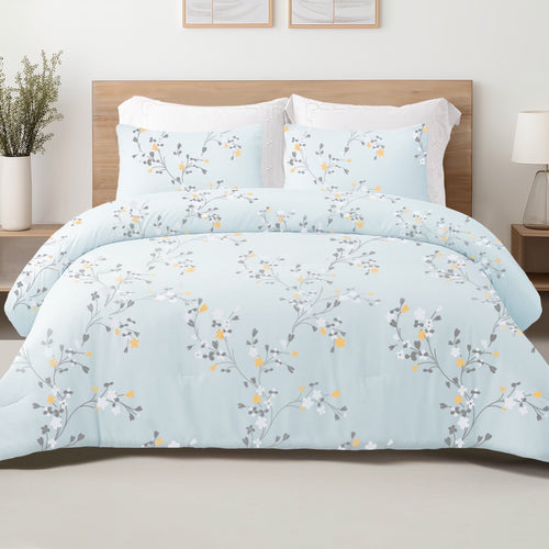 3-Piece Floral King Size Comforter Set, Microfiber Bedding Down Alternative Comforter for All Seasons with 2 Pillow S...
