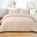 Boho Pom Pom Ball Fringe King Size Comforter Set, 3 Pieces Beige Lightweight Down Alternative Bedding Comforter Sets ...