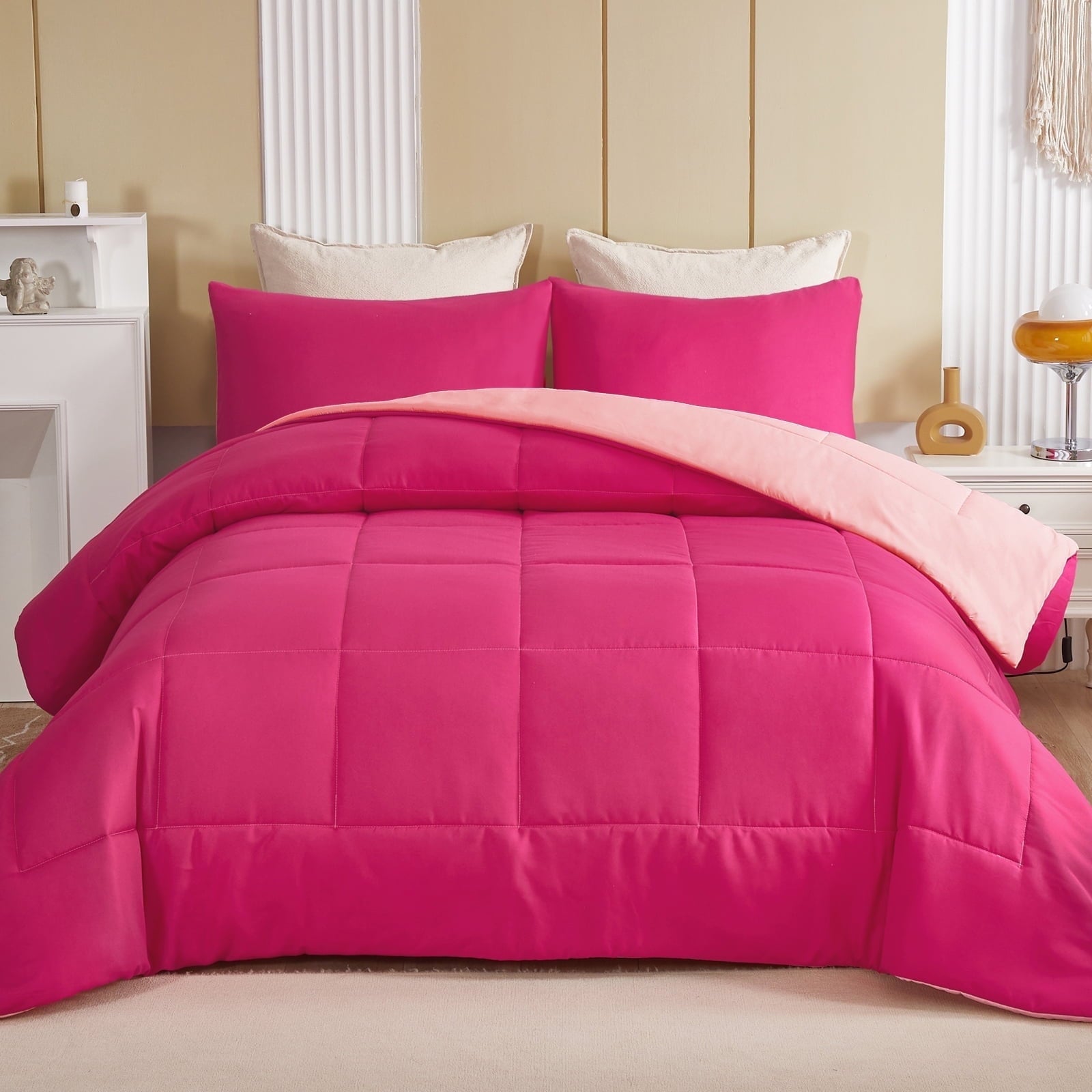 Lightweight Reversible 3-Piece Comforter Set All Seasons, Down Alternative Comforter with 2 Pillow Shams, Queen Size,...