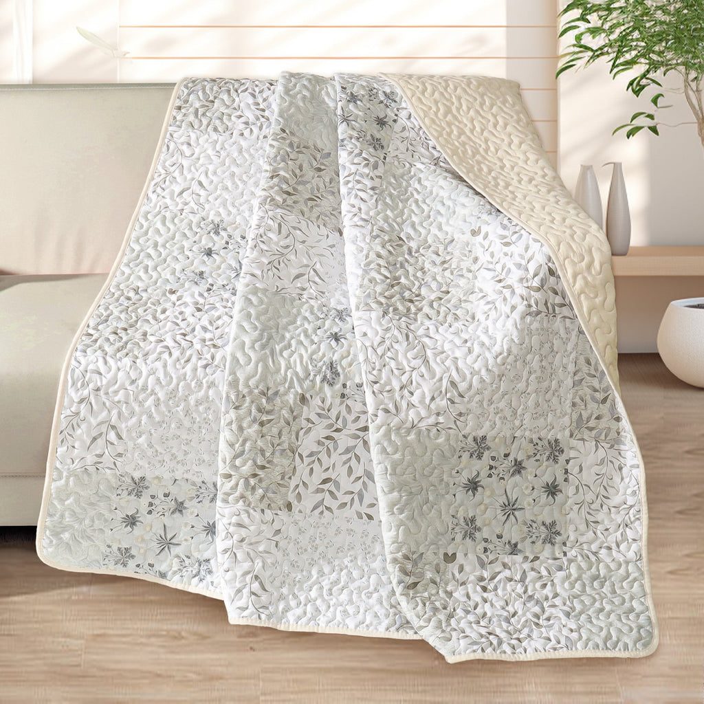 Microfiber Boho Patchwork Pattern Quilted Throw Blanket for Bed/Couch/Sofa, Soft and Lightweight (50"x 60", Grey)