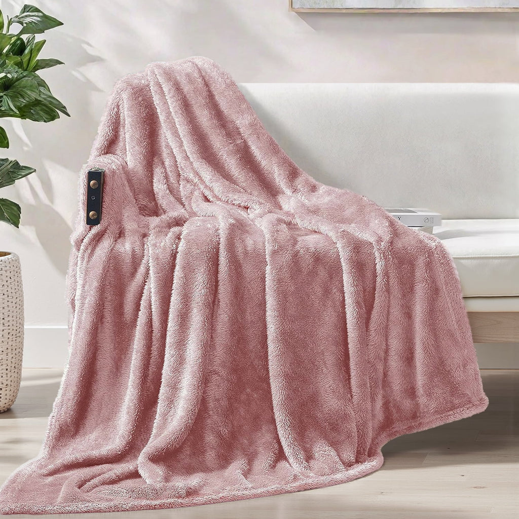 Plush Fuzzy Large Fleece Throw Blanket (50" x 70", Dusty Pink)- Soft, Warm and Lightweight