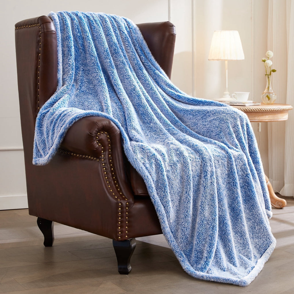 Plush Fuzzy Large Fleece Throw Blanket (50" x 70", Mixed Cobalt Blue)- Soft, Warm and Lightweight