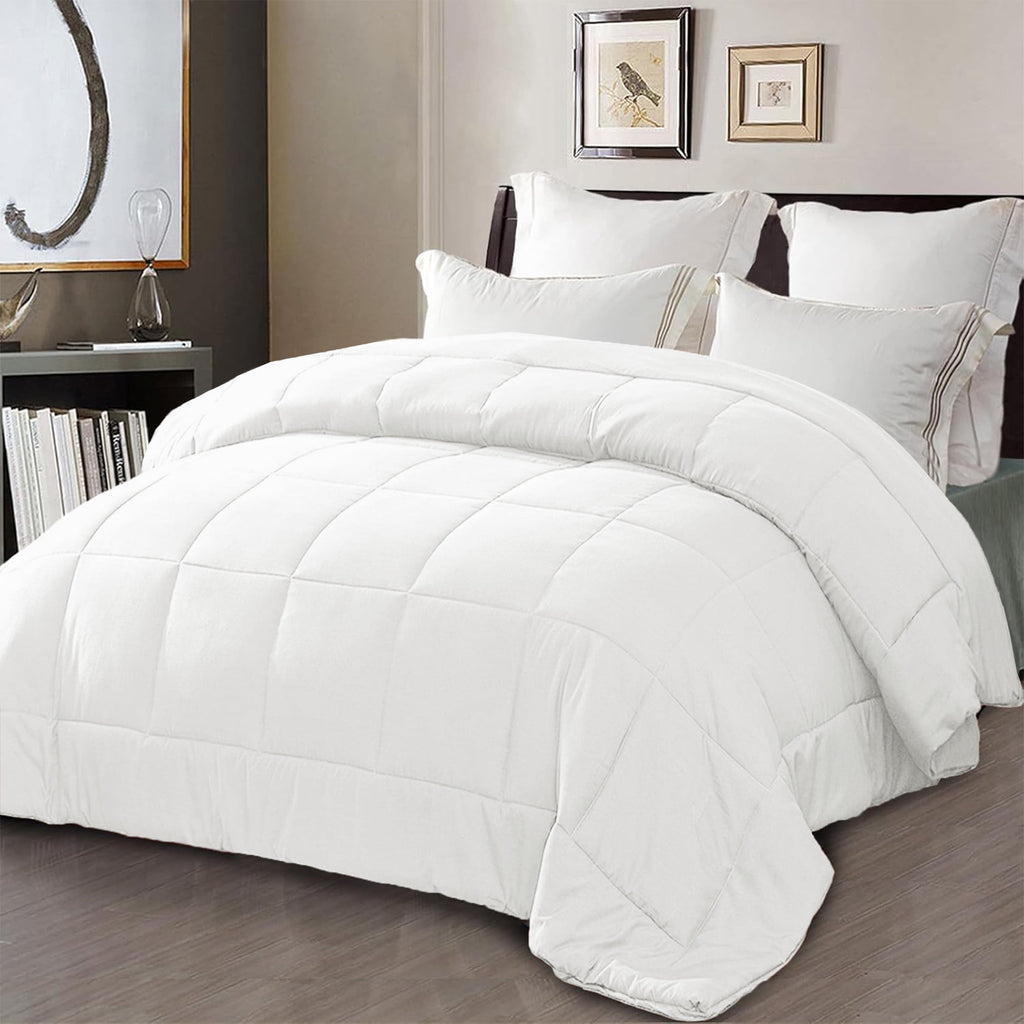 Queen Comforter Set White, 3-Piece Solid Comforter Duvet Insert with Corner Tabs, Lightweight Bedding Down Alternativ...