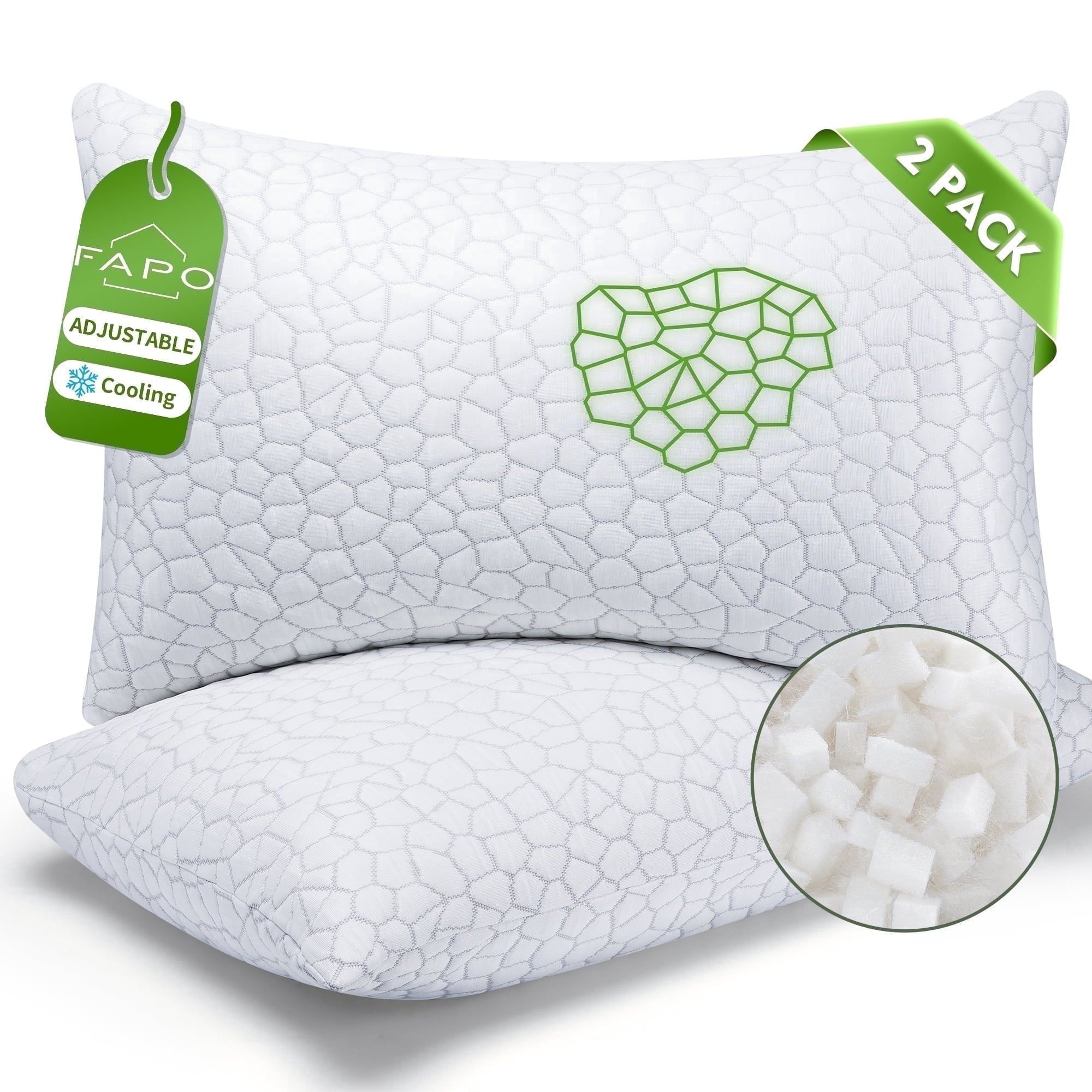 Cooling Memory Foam Queen Pillows for bed 2 Pack,Adjustable Support & Heat Dissipation Tech for Side,Back,Stomach & H...