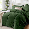 Flymme Queen Comforter Set Forest Green Bed in a Bag Queen Size 7 Pieces Soft Bed Set Lightweight Microfiber Green Bedding Comforter Set wit