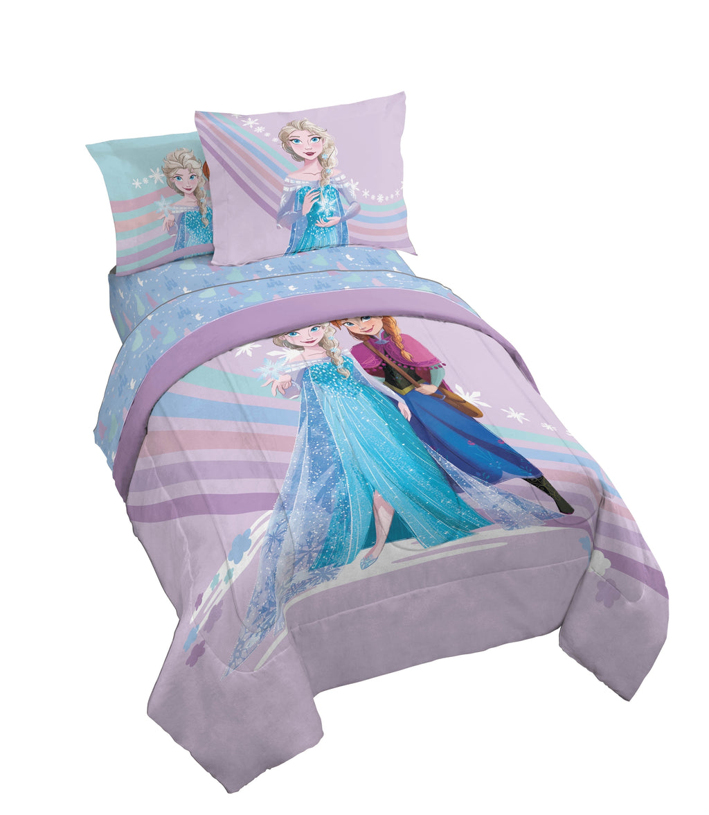 Frozen The Poet Inside 5 Piece Twin Size Kids Comforter Set wth Sham - Super Soft Disney Elsa Bed Set for Kids