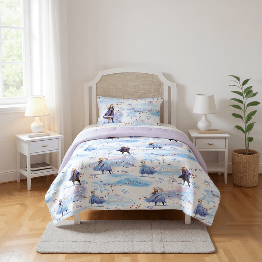 Frozen Winter Frost Adventures 2-Piece Twin/Full Reversible Comforter Set, Polyester Microfiber, Blue & Purple