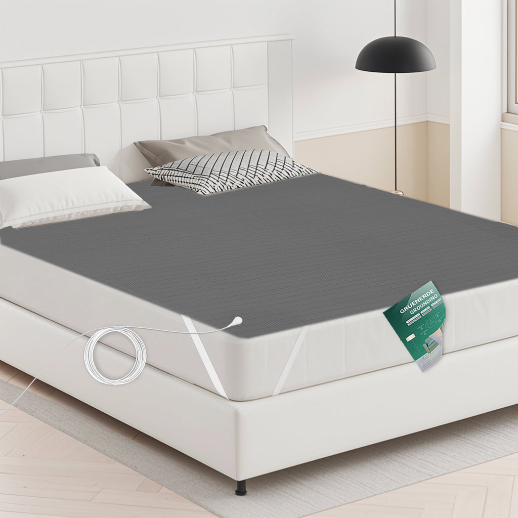 GRUENERDE Conductive Grounding Bed Sheets for Better Sleep with 15ft Cord 10% Pure Silver Fiber 27x52in Gray