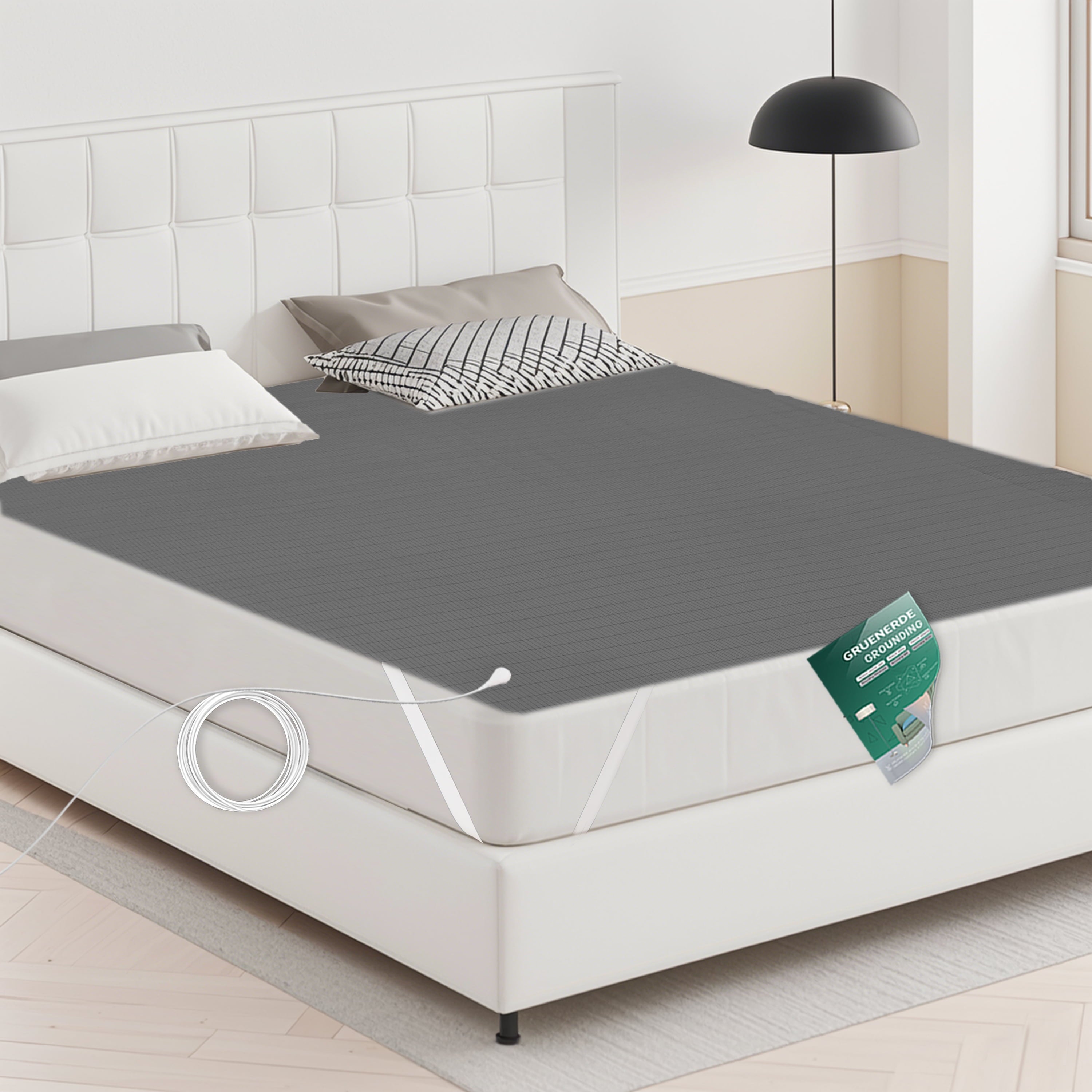 GRUENERDE Conductive Grounding Bed Sheets for Better Sleep with 15ft Cord 10% Pure Silver Fiber 27x52in Gray