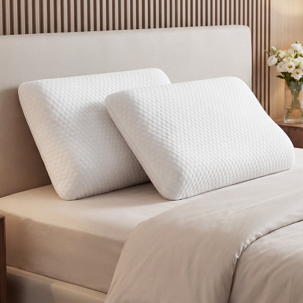 Gianna Memory Foam Pillow for Sleeping, Gel Cooling Bed Pillow with Breathable Mesh and Washable Cover for Back and Side Sleepers, White (1